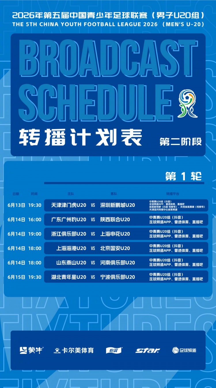 中青赛U20第二阶段赛程出炉 申花U20首轮客战浙江 中青赛U20第二阶段赛程出炉 申花U20首轮客战浙江
